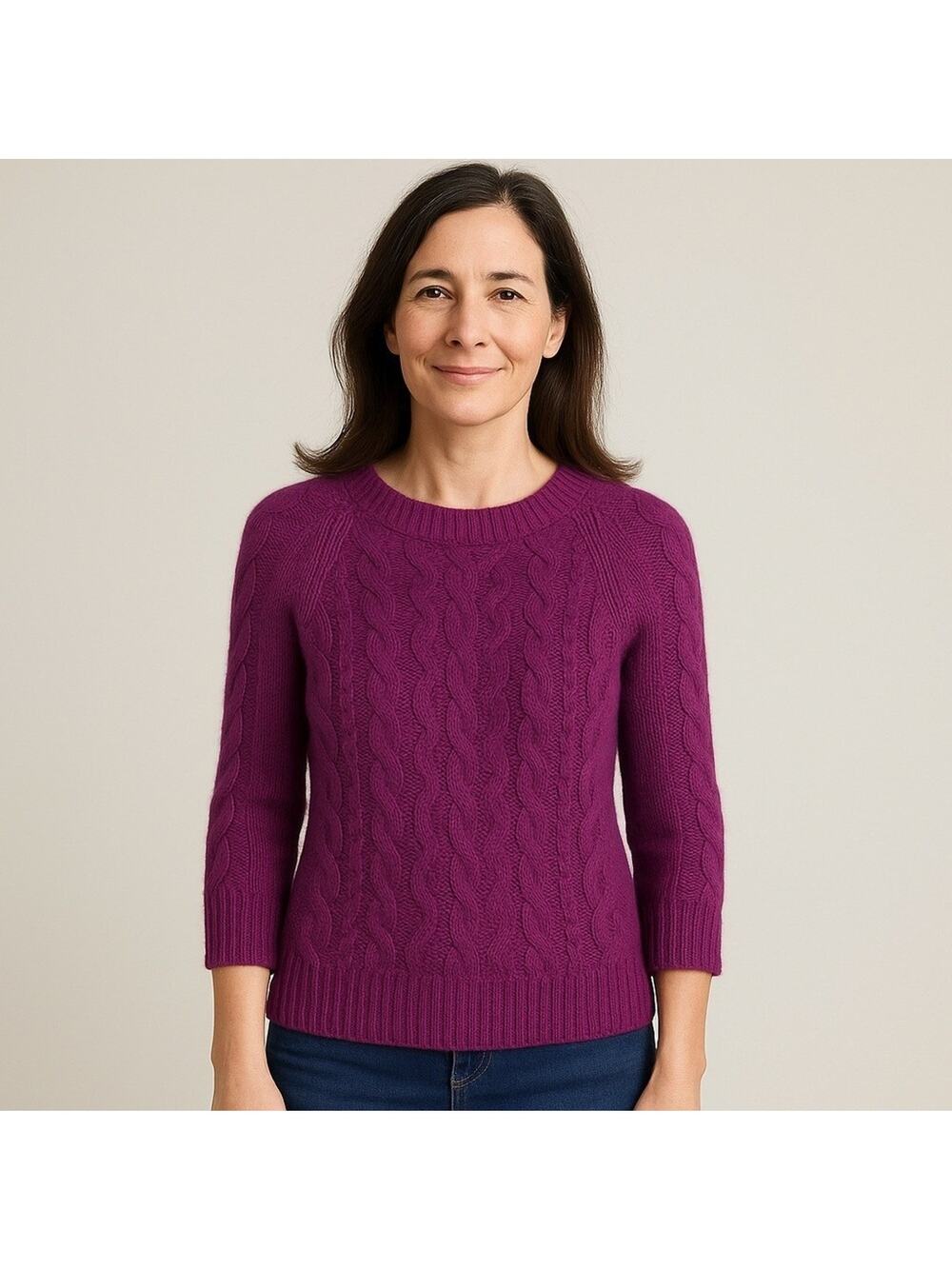 J.Crew Women's Purple Cable Knit Alpaca Wool Blend Sweater SMALL Quiet Luxury